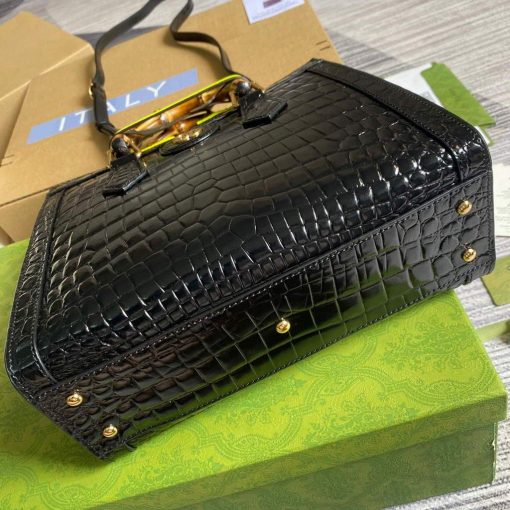 Gucci Diana Small Tote Bag Crocodile Top Handle Bag Black - Image 6