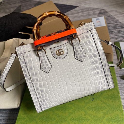 Gucci Diana Small Tote Bag Crocodile Top Handle Bag White - Image 5