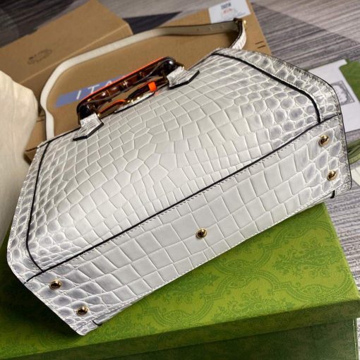 Gucci Diana Small Tote Bag Crocodile Top Handle Bag White - Image 7