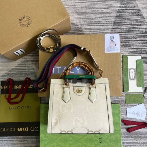 Gucci Diana Small Tote Bag GG White Leather - Image 3