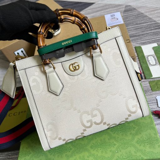 Gucci Diana Small Tote Bag GG White Leather