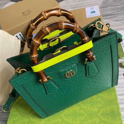 Gucci Diana Small Tote Bag Ostrich Top Handle Bag Green - Image 4