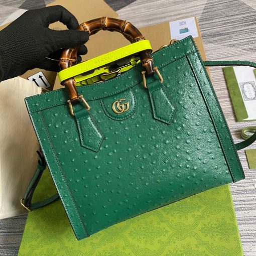 Gucci Diana Small Tote Bag Ostrich Top Handle Bag Green - Image 5