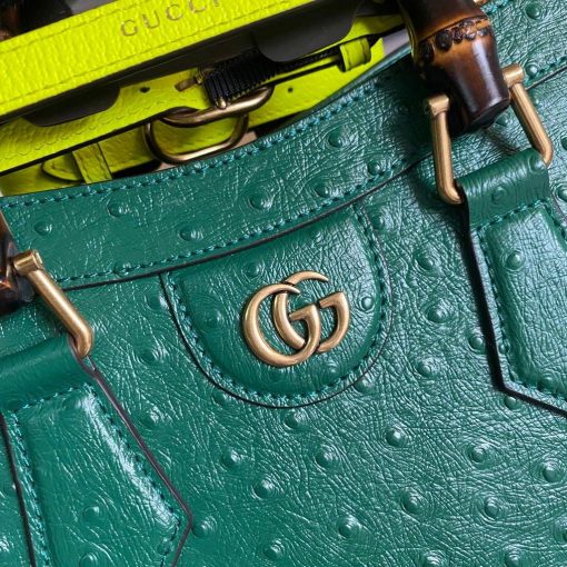 Gucci Diana Small Tote Bag Ostrich Top Handle Bag Green - Image 6