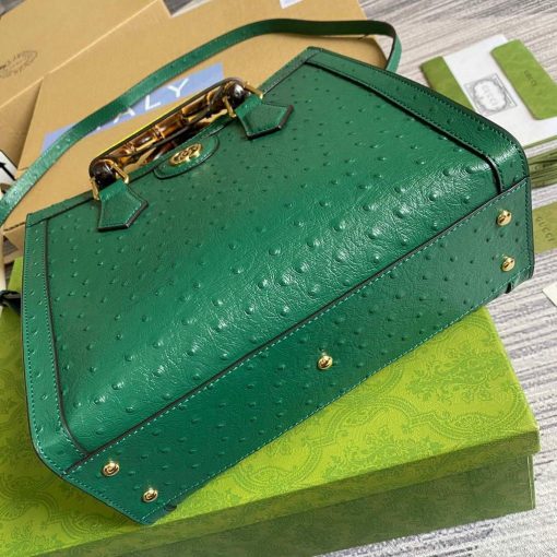 Gucci Diana Small Tote Bag Ostrich Top Handle Bag Green - Image 7