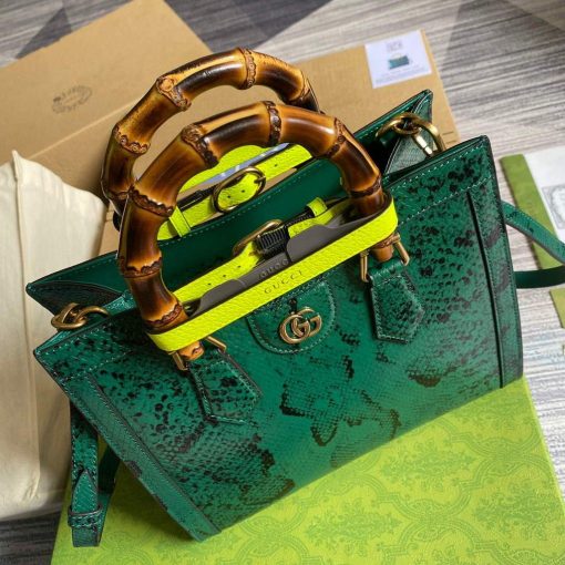 Gucci Diana Small Tote Bag Snake Top Handle Bag Green - Image 4