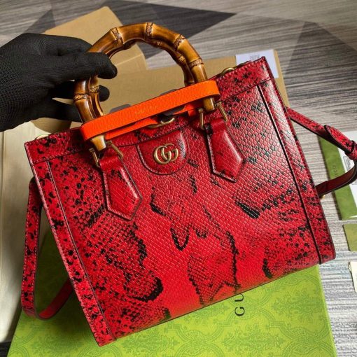 Gucci Diana Small Tote Bag Snake Top Handle Bag Red - Image 5