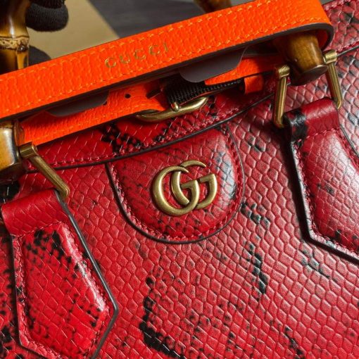 Gucci Diana Small Tote Bag Snake Top Handle Bag Red - Image 6