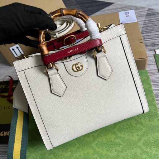 Gucci Diana Small Tote Bag White Leather