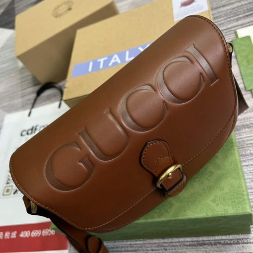 Gucci Embossed Leather Shoulder Ud0ft Bag Brown - Image 4