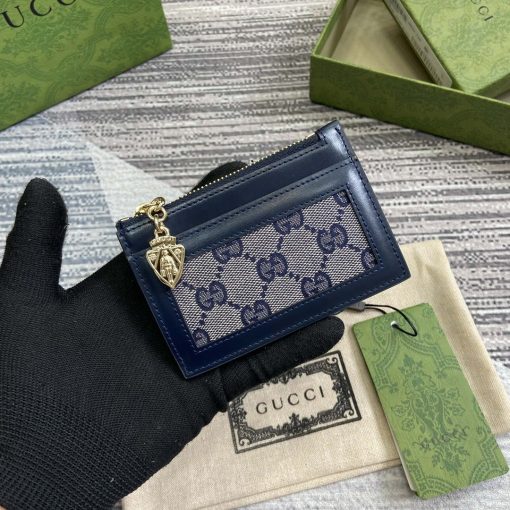 Gucci GG Card Case Wallet Blue Leather