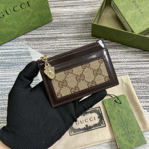 Gucci GG Card Case Wallet Brown Leather