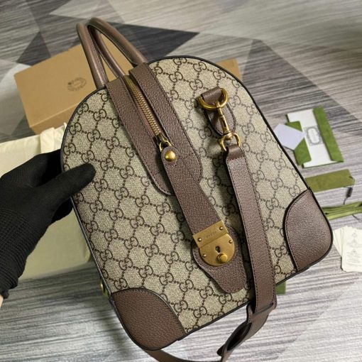 Gucci GG Duffle Bag With Web Leather Brown - Image 3