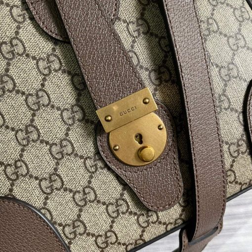 Gucci GG Duffle Bag With Web Leather Brown - Image 4