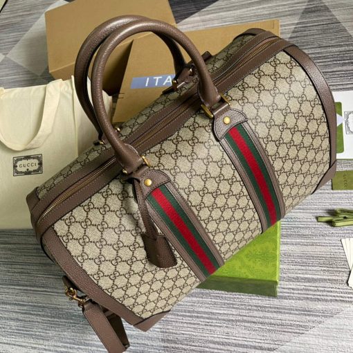 Gucci GG Duffle Bag With Web Leather Brown - Image 6