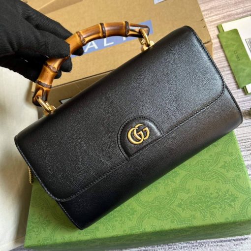 Gucci GG Large Top Handle Bag With Bamboo Black - Image 4