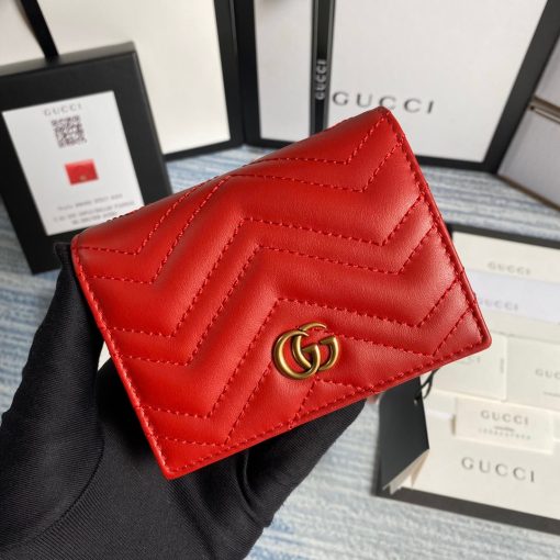 Gucci GG Marmont Card Case Wallet In Red