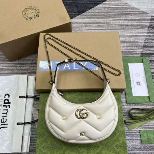 Gucci GG Marmont Half Moon Shaped Mini Bag White