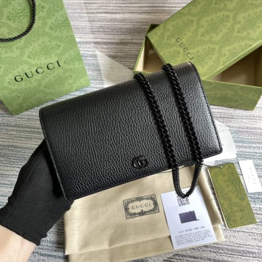 Gucci GG Marmont Leather Mini Chain Bag Black