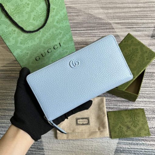 Gucci GG Marmont Leather Zip Around Wallet Pale Blue