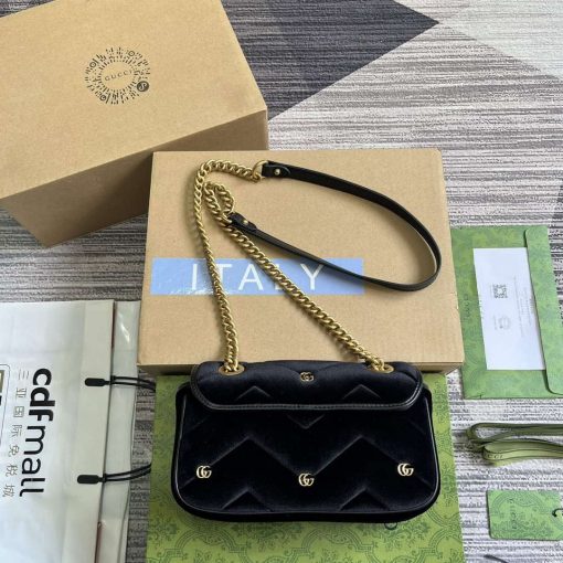 Gucci GG Marmont Mini Shoulder Bag Black Quilted Velvet - Image 2