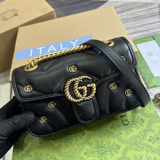 Gucci GG Marmont Mini Shoulder Bag Double G Studs Black - Image 4