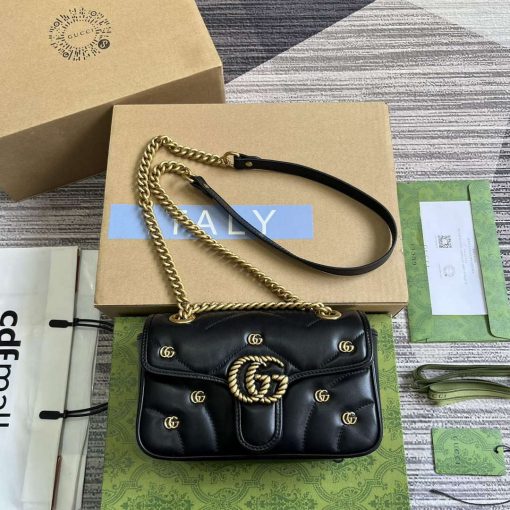 Gucci GG Marmont Mini Shoulder Bag Double G Studs Black