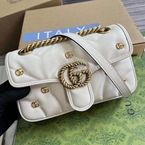 Gucci GG Marmont Mini Shoulder Bag Double G Studs White - Image 4