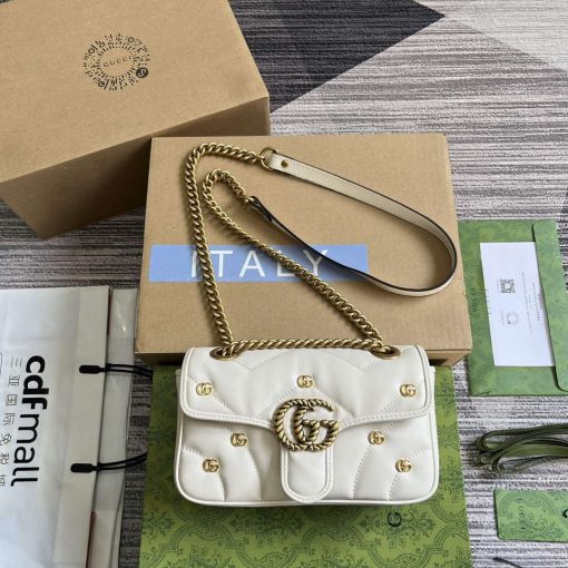 Gucci GG Marmont Mini Shoulder Bag Double G Studs White