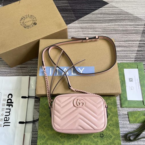 Gucci GG Marmont Mini Shoulder Bag Light Pink Matelassé Chevron Leather - Image 3