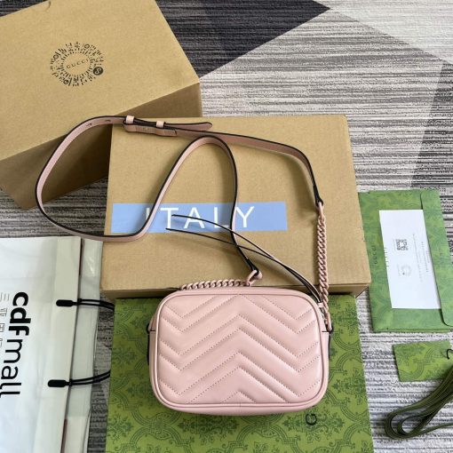 Gucci GG Marmont Mini Shoulder Bag Light Pink Matelassé Chevron Leather - Image 4