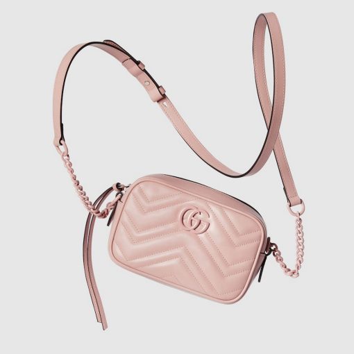 Gucci GG Marmont Mini Shoulder Bag Light Pink Matelassé Chevron Leather - Image 5