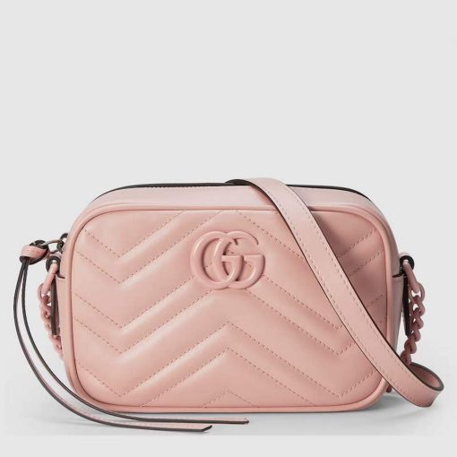 Gucci GG Marmont Mini Shoulder Bag Light Pink Matelassé Chevron Leather