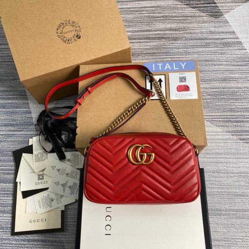 Gucci GG Marmont Small Matelassé Shoulder Bag Red