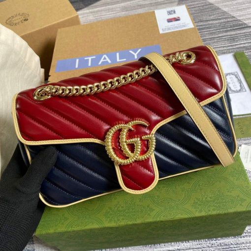 Gucci GG Marmont Small Shoulder Bag Blue And Red - Image 5