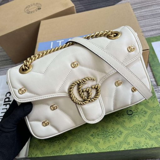 Gucci GG Marmont Small Shoulder Bag Double G Studs White - Image 4