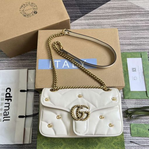 Gucci GG Marmont Small Shoulder Bag Double G Studs White