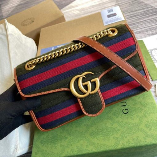 Gucci GG Marmont Small Shoulder Bag Green Brown - Image 5