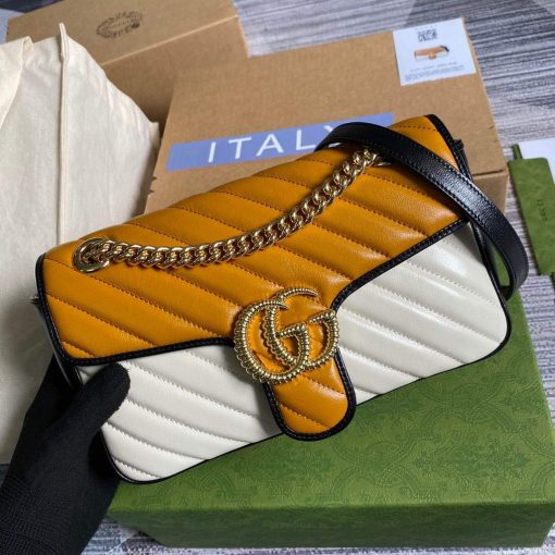 Gucci GG Marmont Small Shoulder Bag Yellow White - Image 4