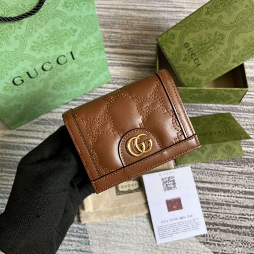 Gucci GG Matelassé Card Case Wallet Brown