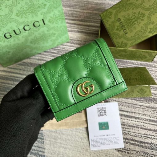 Gucci GG Matelassé Card Case Wallet Green