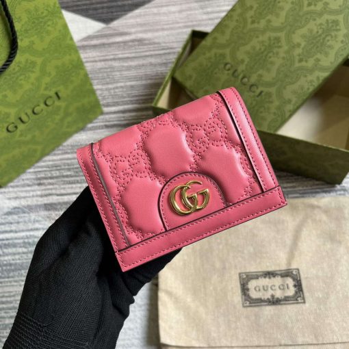 Gucci GG Matelassé Card Case Wallet Rose Pink