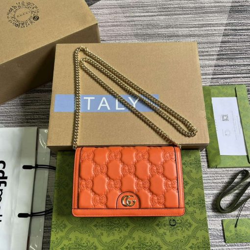 Gucci GG Matelassé Chain Wallet Orange