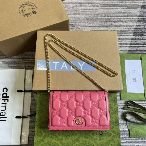 Gucci GG Matelassé Chain Wallet Rose Pink