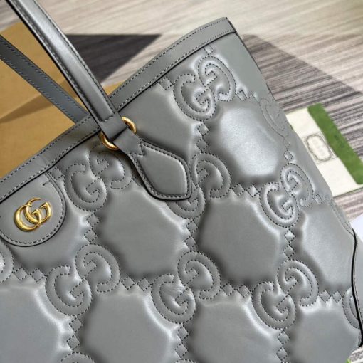 Gucci GG Matelassé Leather Medium Tote Bag Gray - Image 7