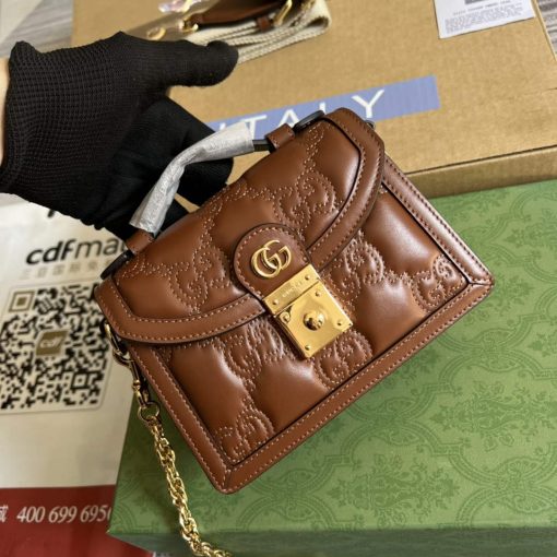 Gucci GG Matelassé Small Top Handle Bag Brown - Image 4