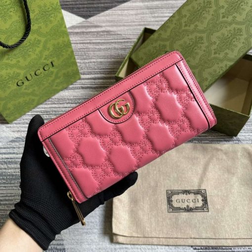 Gucci GG Matelassé Zip-around Wallet Rose Pink