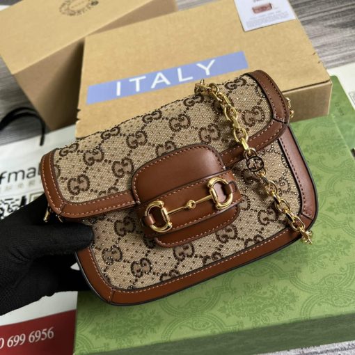 Gucci Horsebit 1955 GG Mini Bag Brown Leather