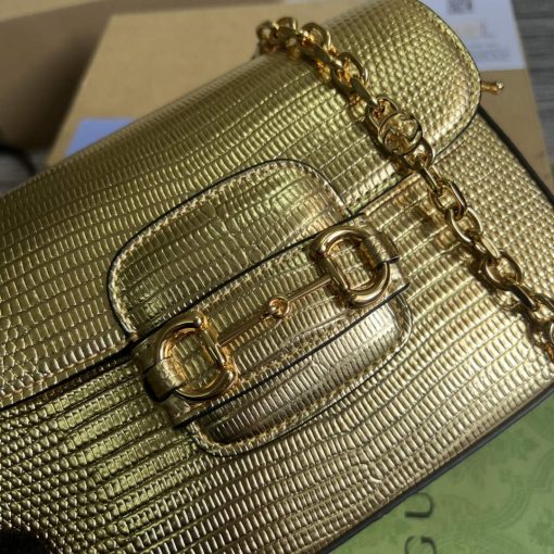 Gucci Horsebit 1955 Lizard Mini Bag Gold Leather - Image 6