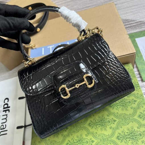 Gucci Horsebit 1955 Mini Bag Black Crocodile Leather - Image 3